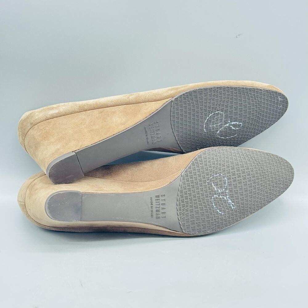 Stuart Weitzman Shoes Womens 8.5 Beige Suede Wedge Pumps Fur Lined Round Toe - Picture 8 of 10